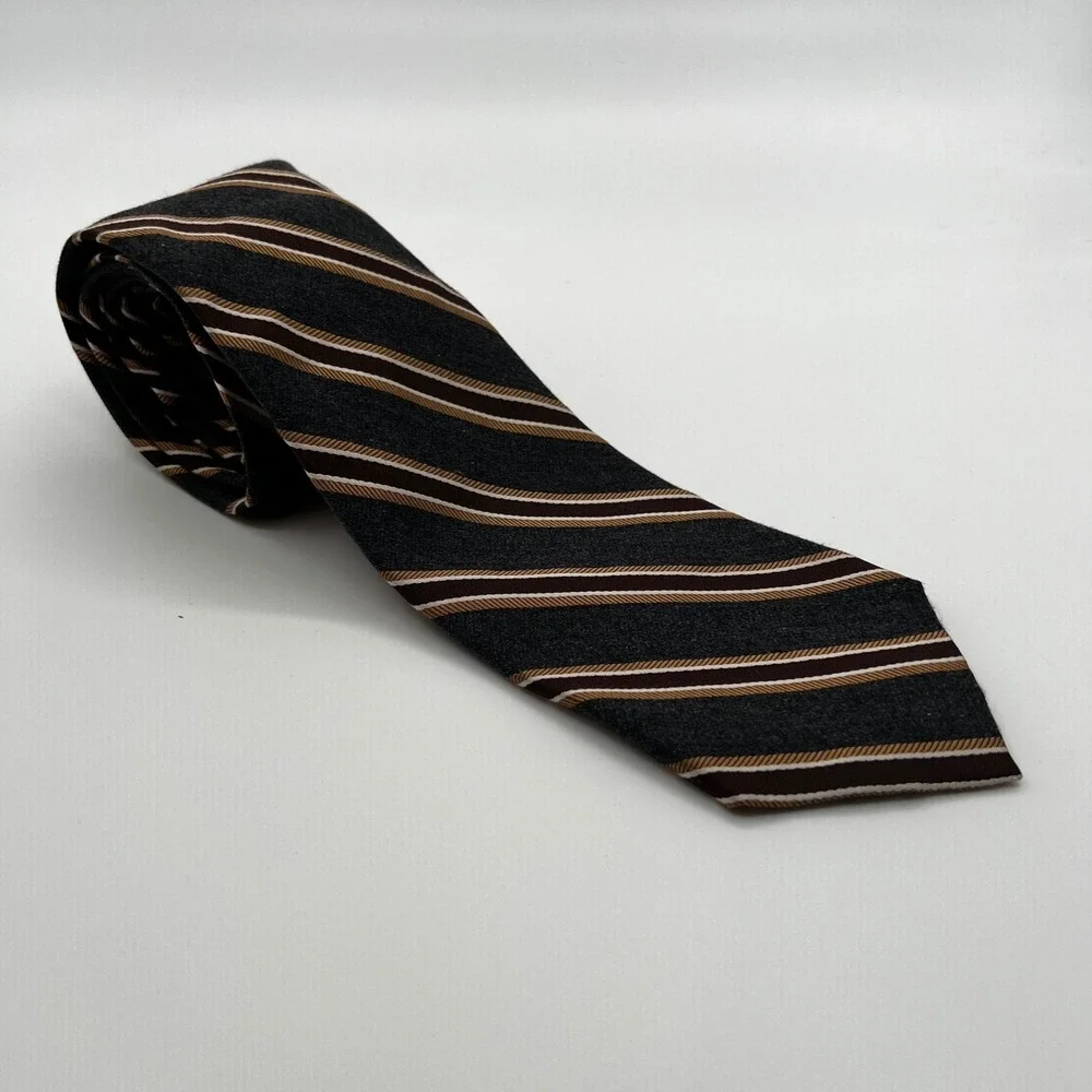Peter Millar Ties Mens OS Gray Brown Excellent Hand Folded Striped Silk